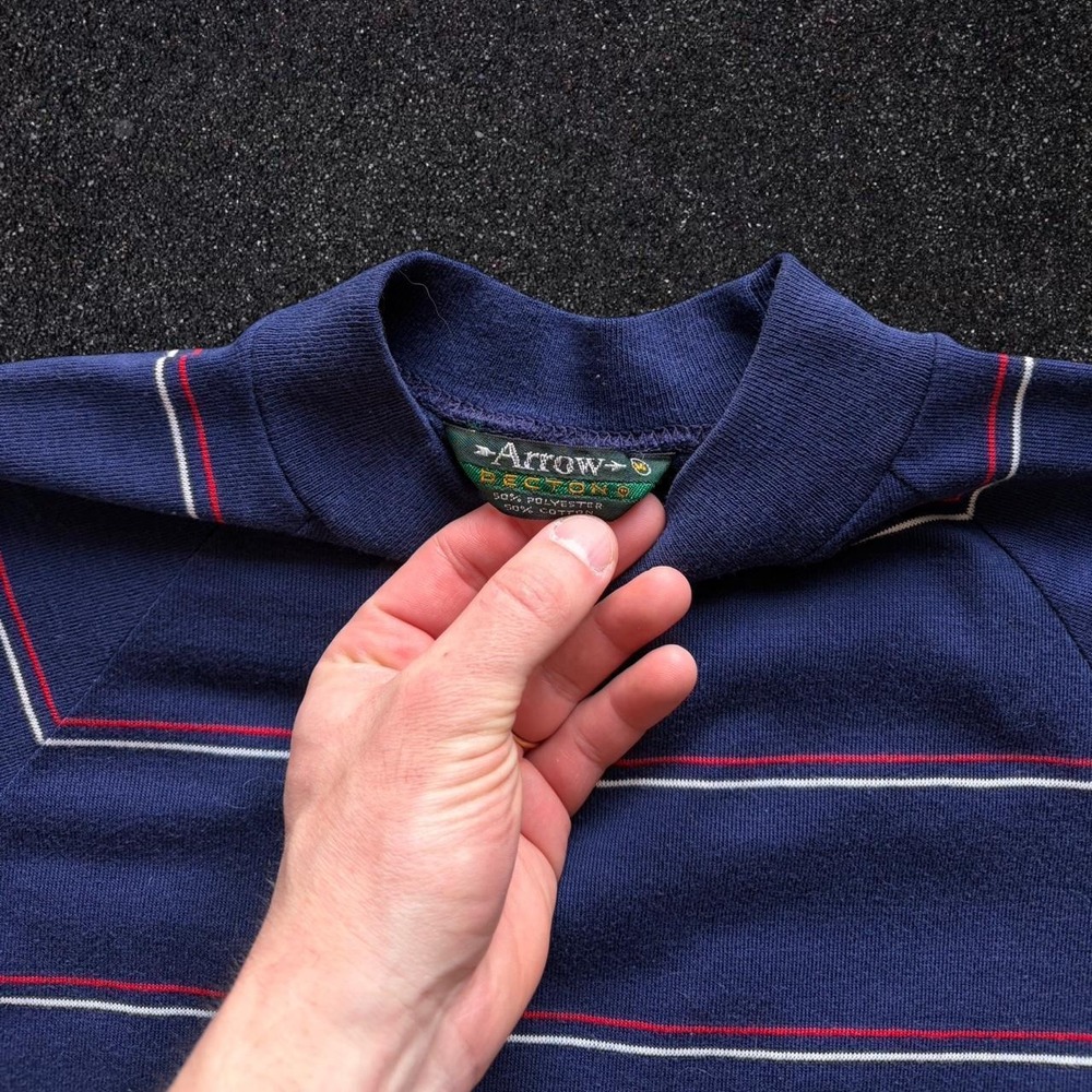 Vintage Arrow Decton Striped Pocket Tee Mens Medium Blue 80s Single Stitch